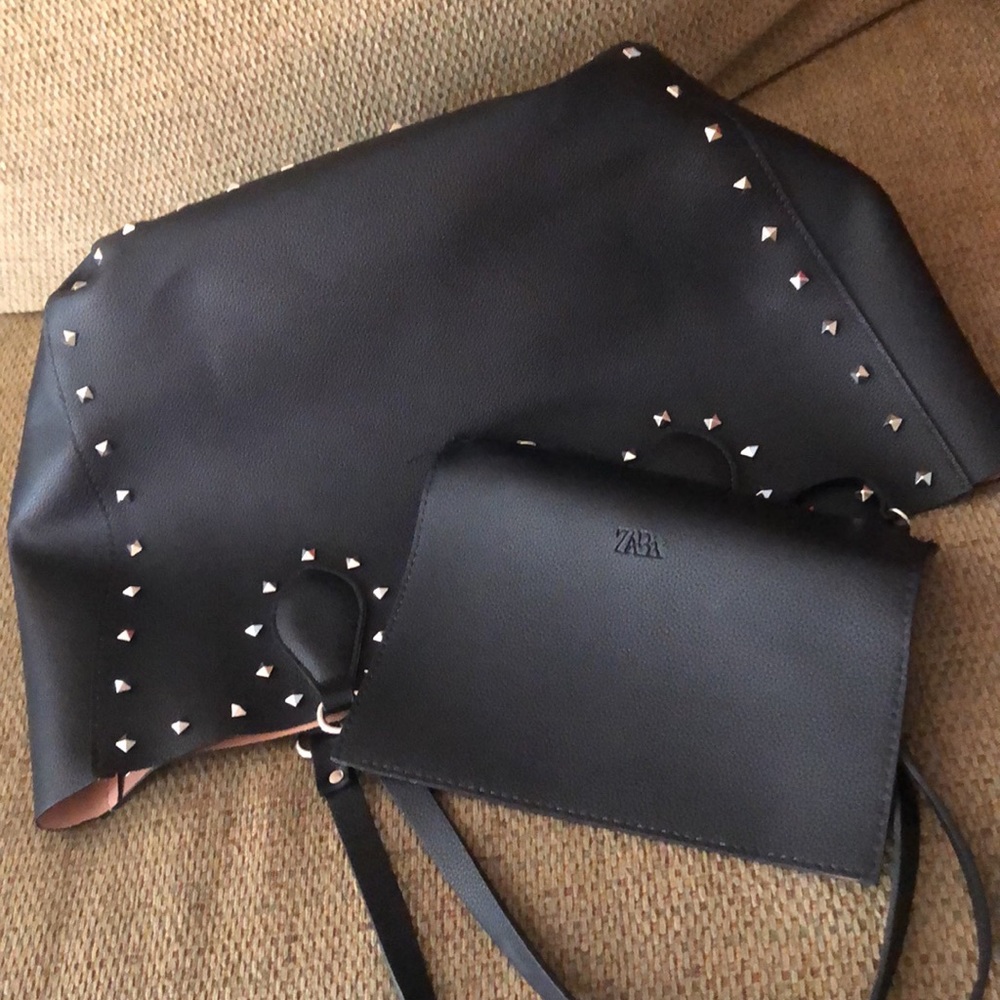 Zara Black Studded Tote Bag